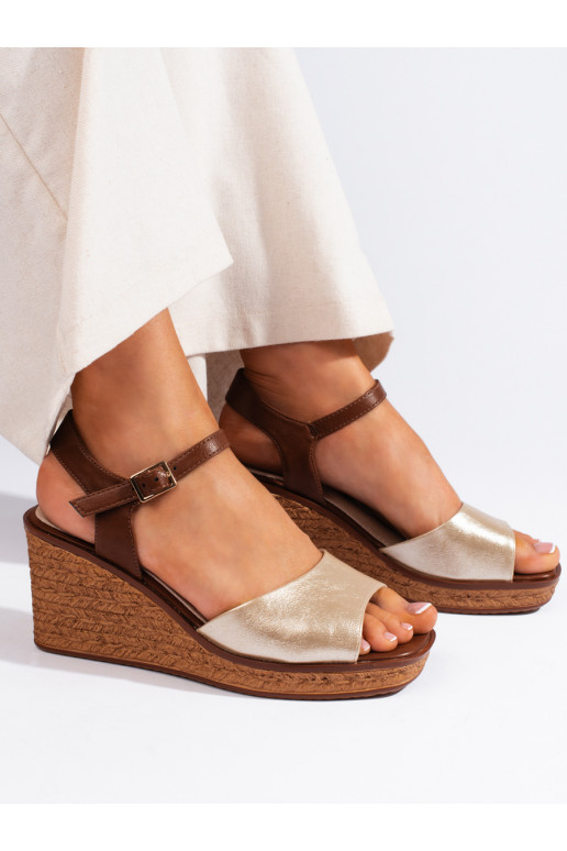 Dámské zlaté sandály na klínku Sergio Leone