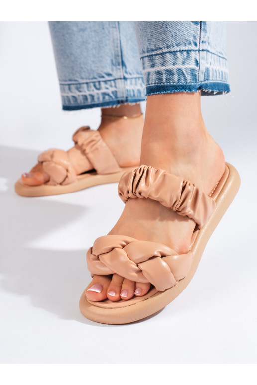 Stylové béžové ploché dámské pantofle