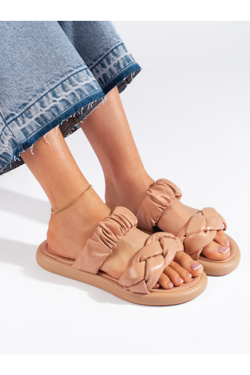 Stylové béžové ploché dámské pantofle