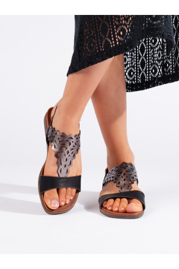 Ažurové černé dámské sandály Sergio Leone 2