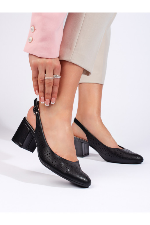 Ažurové černé lodičky na sloupkovém podpatku Sergio Leone