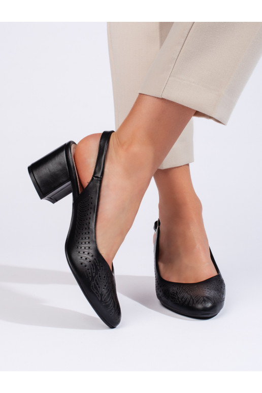 Ažurové černé lodičky na sloupkovém podpatku Sergio Leone