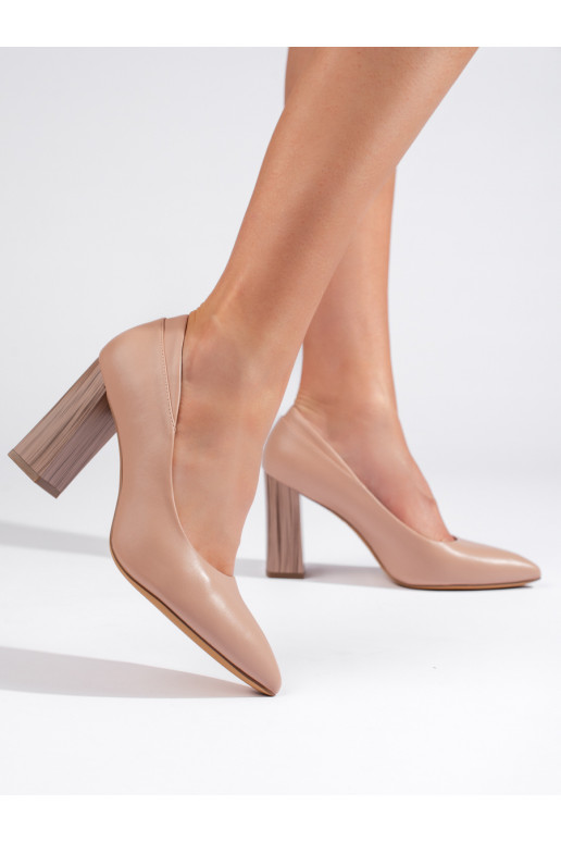 Dámské béžové lodičky Sergio Leone na ozdobném podpatku