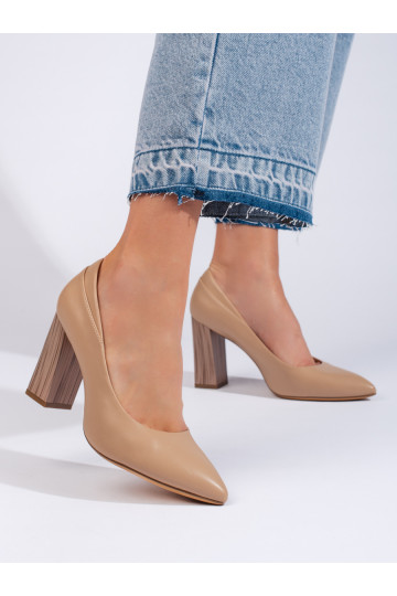 Béžové dámské lodičky Sergio Leone s ozdobným podpatkem