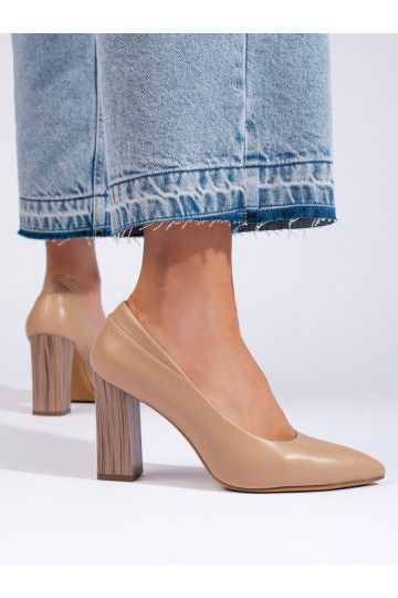 Béžové dámské lodičky Sergio Leone s ozdobným podpatkem 2