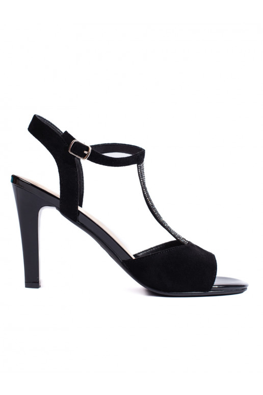 Semišové elegantní černé sandály na tenkém podpatku Sergio Leone