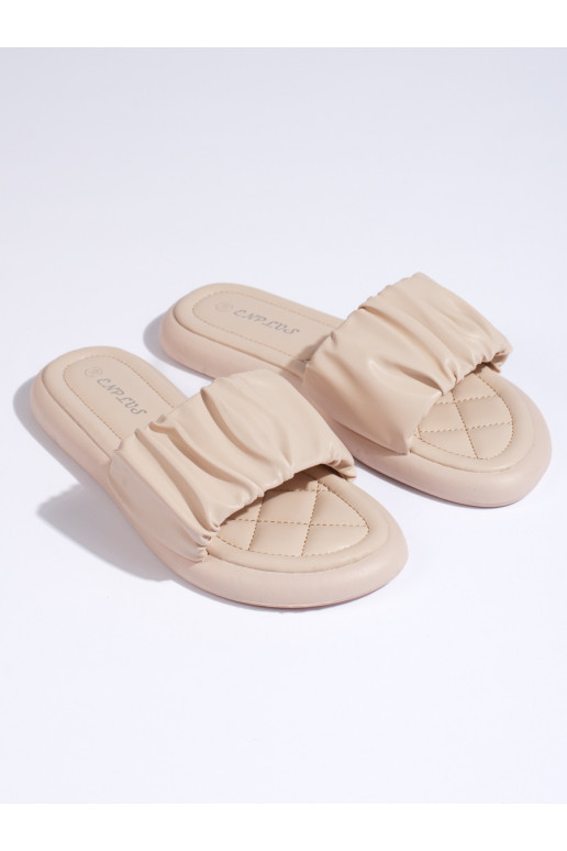 Vrásněné dámské béžové nazouváky