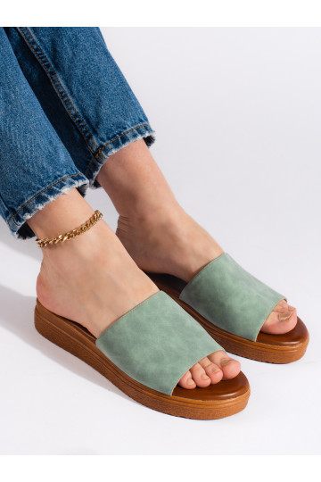 Semišové dámské nazouváky zelené 2