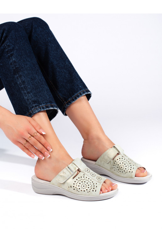 Ažurové olivové dámské sandály na pohodlném klínku