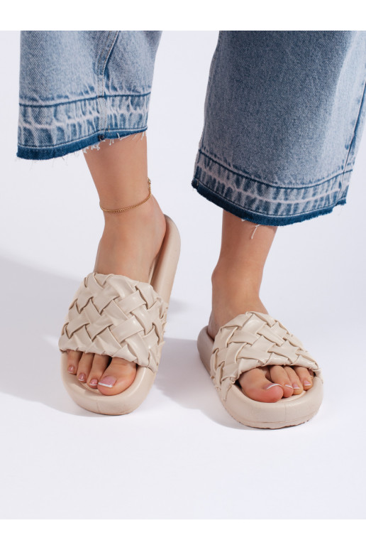 Pletené béžové dámské nazouváky