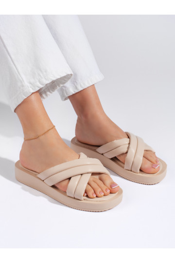 Béžové dámské nazouváky na platformě