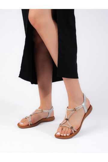 Stříbrné ploché brokátové sandály 2