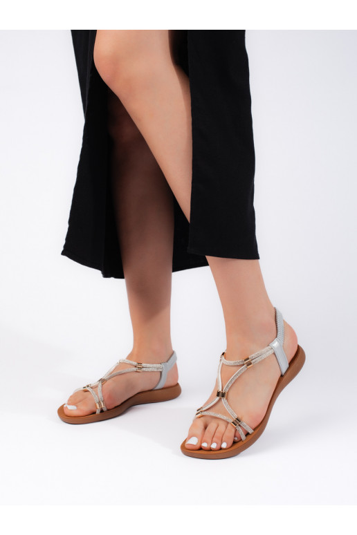 Stříbrné ploché brokátové sandály