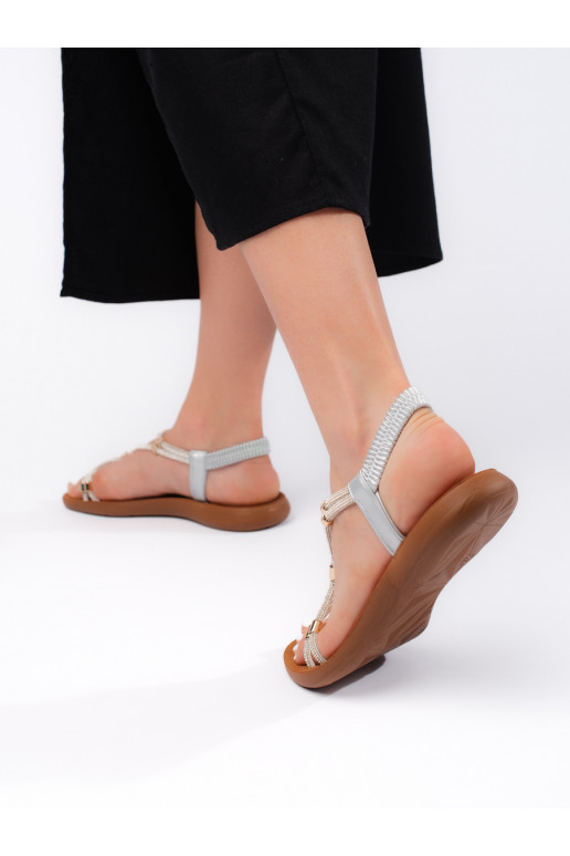 Stříbrné ploché brokátové sandály