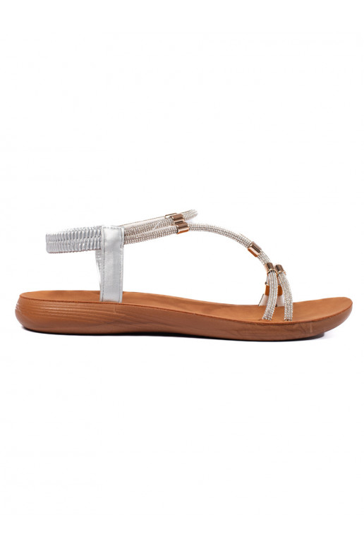 Stříbrné ploché brokátové sandály