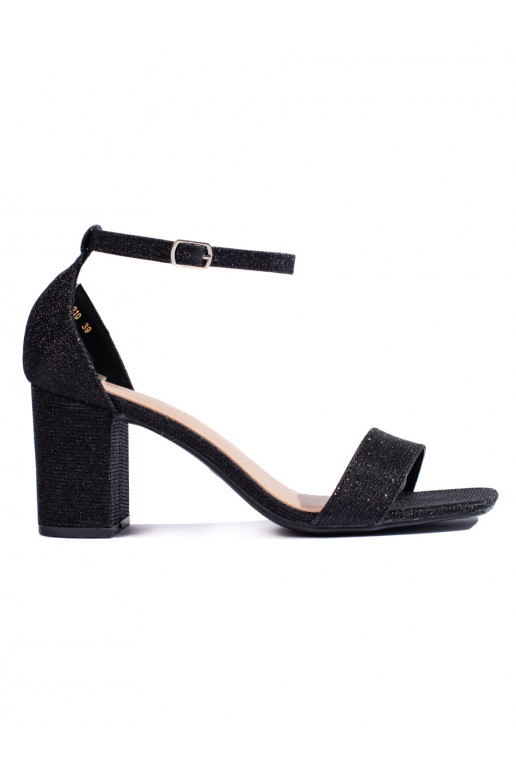 Černé brokátové dámské sandály na sloupku