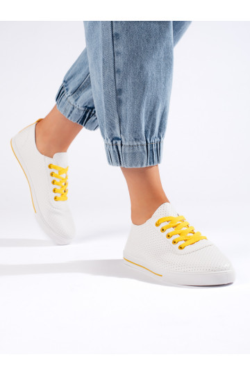 Bílé dámské tenisky s žlutými tkaničkami