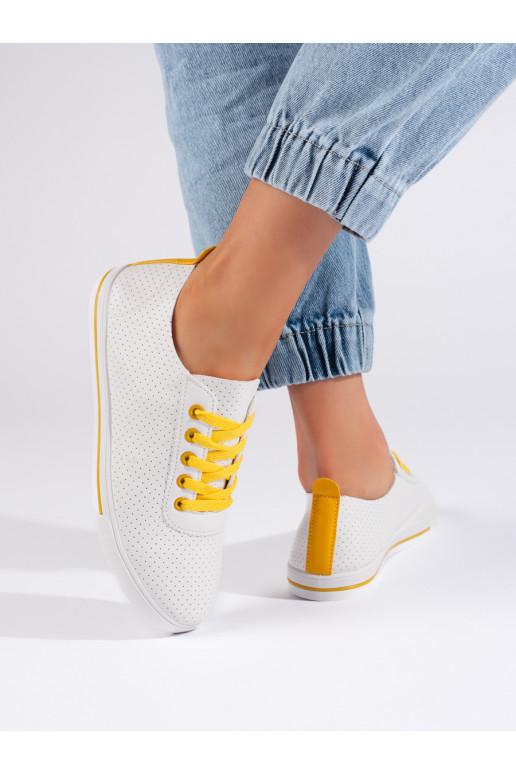 Bílé dámské tenisky s žlutými tkaničkami