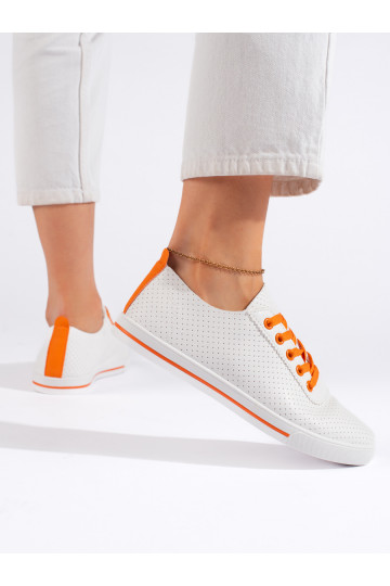 Bílé dámské tenisky s oranžovými tkaničkami
