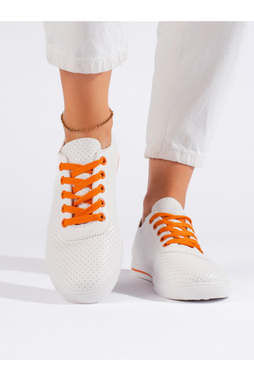 Bílé dámské tenisky s oranžovými tkaničkami 2