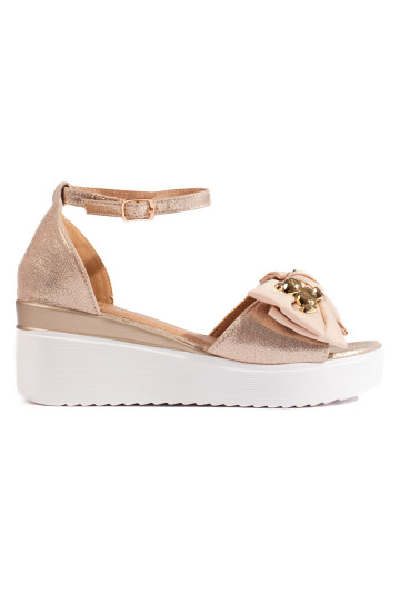 Zlaté dámské sandály na klínku s mašličkou 2