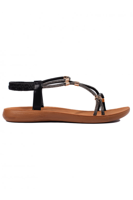 Černé ploché brokátové sandály