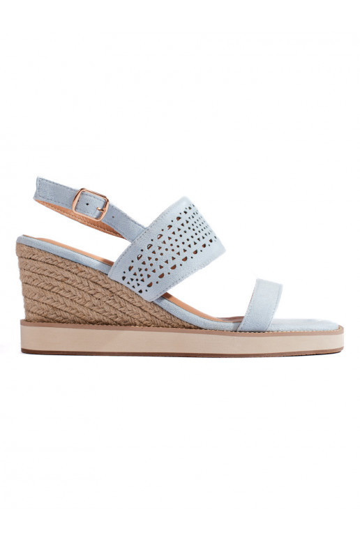 Světle modré dámské sandály na klínku
