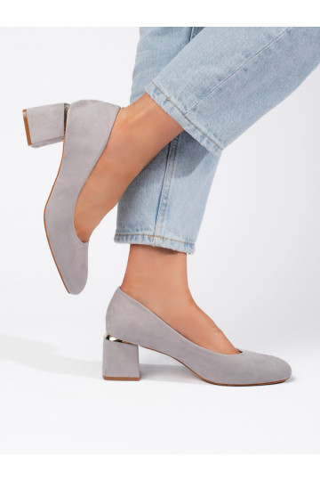 Šedé semišové lodičky na podpatku 2