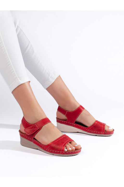 Červené dámské sandály se suchým zipem