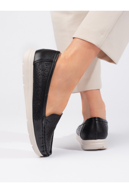 Dírkované dámské černé mokasíny