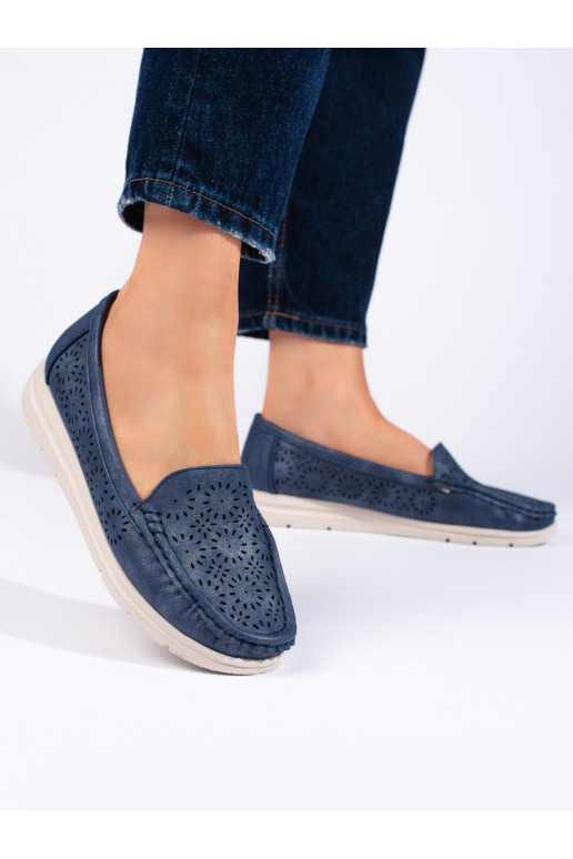 Dírkované tmavě modré mokasíny dámské