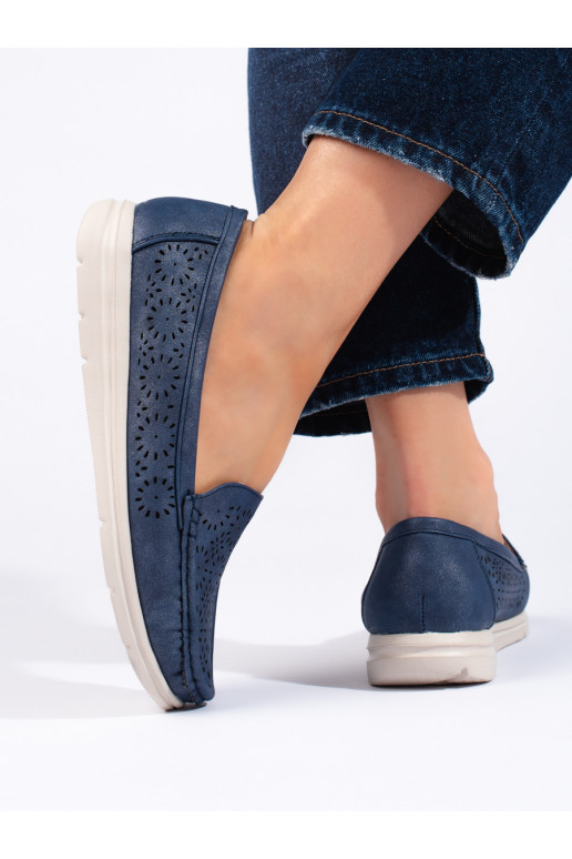 Dírkované tmavě modré mokasíny dámské