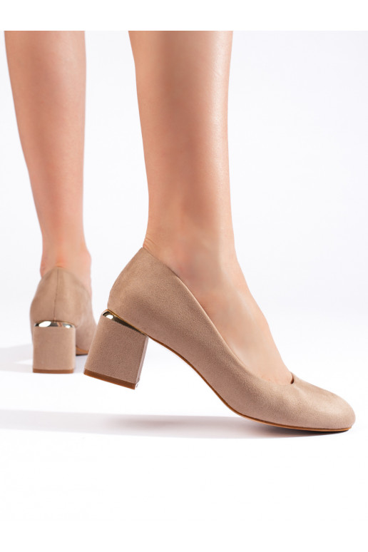 Béžové semišové lodičky na vysokém podpatku