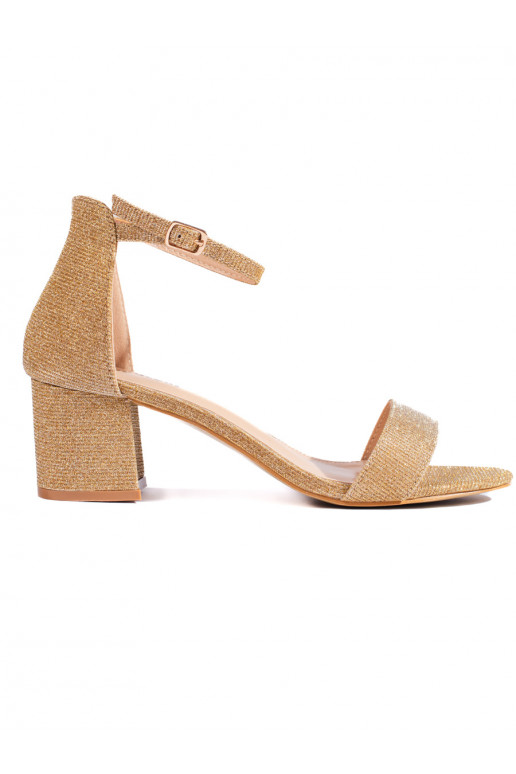 Zlaté sandály na podpatku s brokátem
