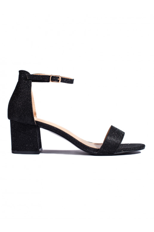 Černé sandály na podpatku s brokátem