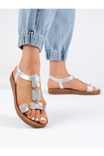 Stříbrné dámské sandály s ozdobami