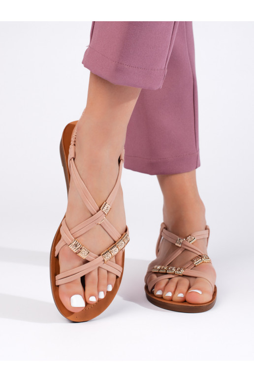 Růžové nazouvací sandály s propletenými pásky