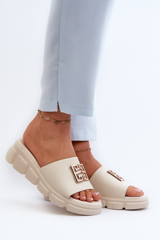 Odinės šlepetės su aukso spalvos...