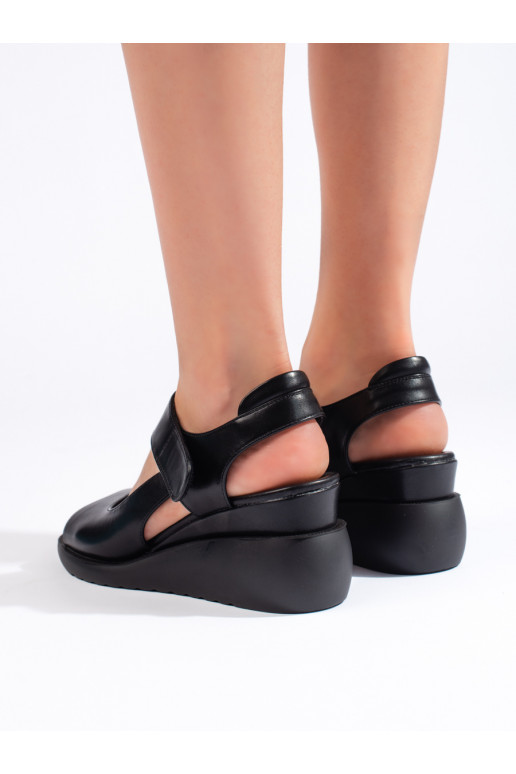 Pohodlné černé sandály na klínku Sergio Leone