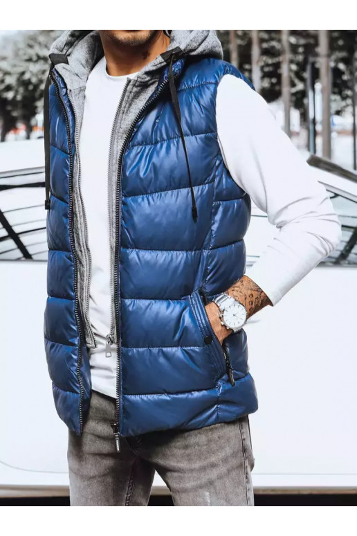 Tmavě modrá pánská vesta s kapucí...