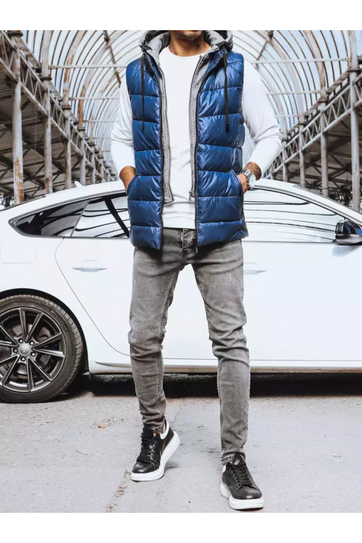 Tmavě modrá pánská vesta s kapucí...