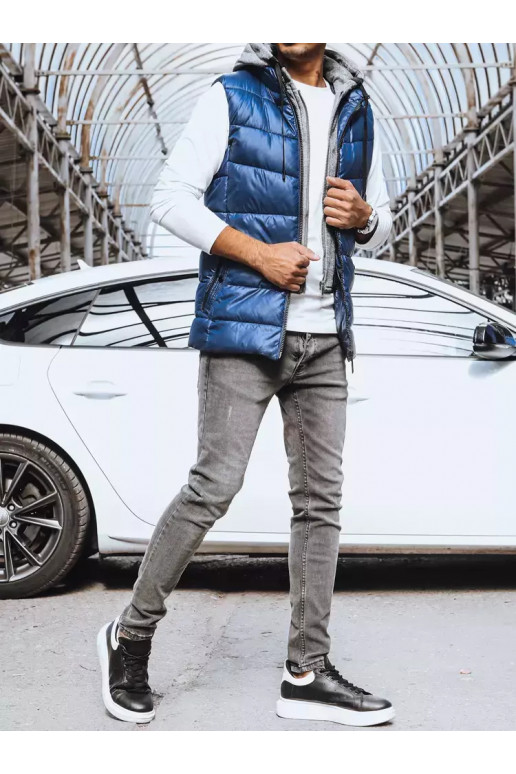 Tmavě modrá pánská vesta s kapucí...