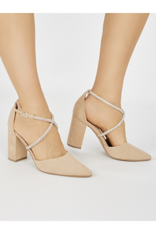 Semišové béžové lodičky s flitry