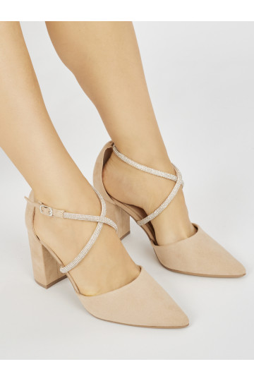 Semišové béžové lodičky s flitry 2