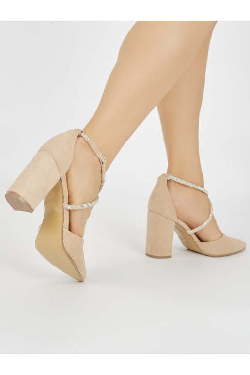 Semišové béžové lodičky s flitry