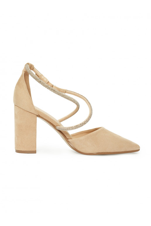 Semišové béžové lodičky s flitry