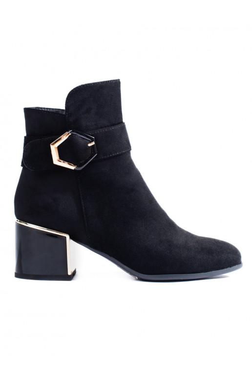 Elegantní dámské kotníkové boty na nízkém podpatku z eko semiše