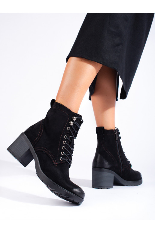 Šněrovací dámské členkové boty na podpatku Potocki z eko semiše