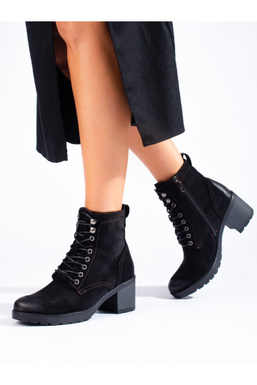 Šněrovací dámské členkové boty na podpatku Potocki z eko semiše 2