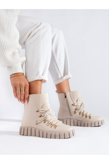 Dámské béžové zateplené kotníkové boty na platformě Potocki